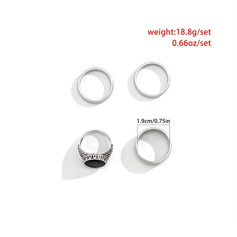 4pcs Titanium Steel Ring Set Punk Hip Hop Style